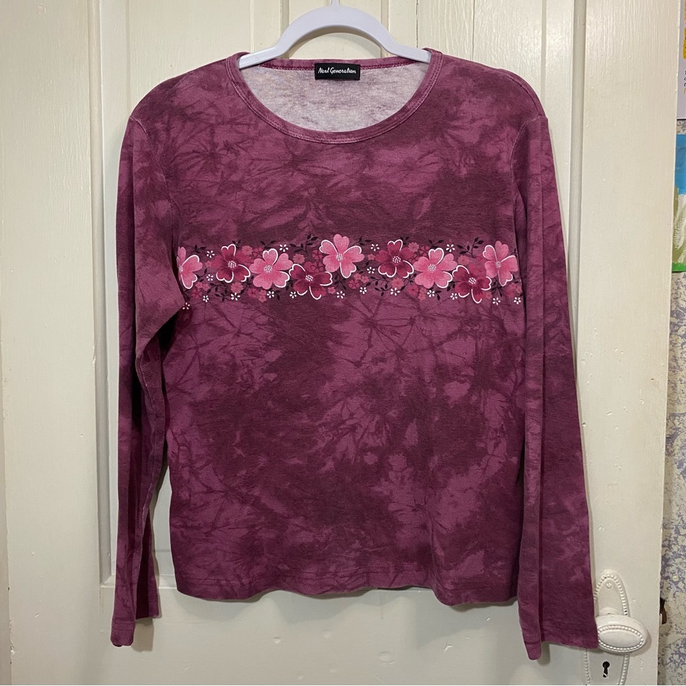 NEXT GENERATION | Y2K Vintage Long Sleeve Hawaiian Floral Tie Dye Top
